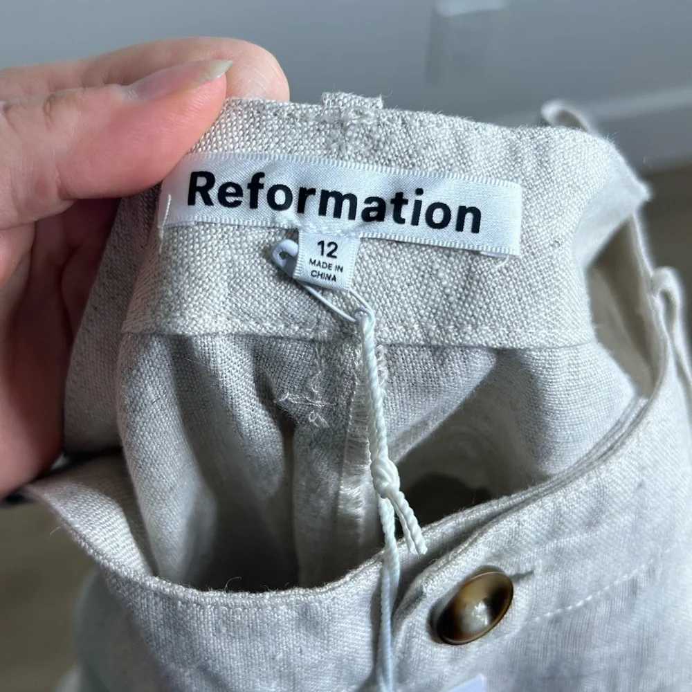 NWT NEW Reformation 100% Linen Freddie Straight Leg Trouser Pant in Oatmeal